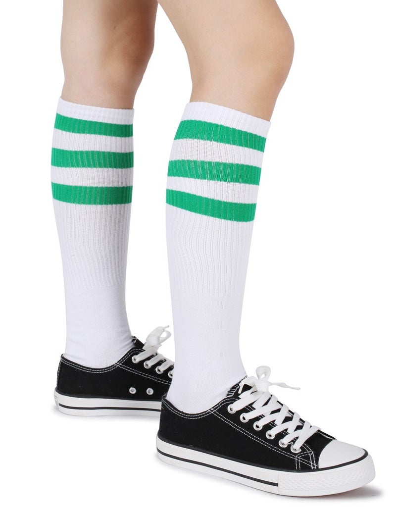 Pareberry Classical Triple Stripes Soft Cotton Over-the-Calf Retro Tube Socks (A-Pair(Green/White)) - Image 3